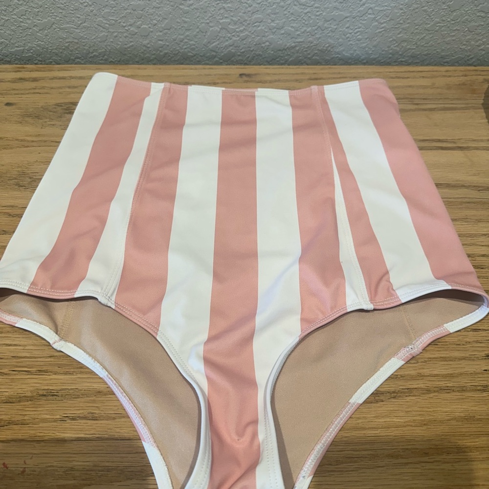Kortni Jeane Thick Pink White Striped High Waisted Bottoms Size S